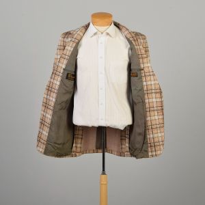 Large 1970s Neutral Brown Plaid Suit Coat Blazer Jacket Sport Coat - Fashionconservatory.com