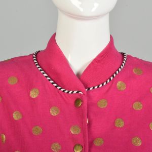 XL/XXL | 1990s Pink & Orange Neiman Marcus Snap Front Jacket w/Gold Polka Dots - Fashionconservatory.com