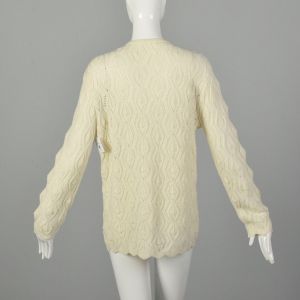 Large 1970s Cardigan Cream Knit Cozy Sweater - Fashionconservatory.com