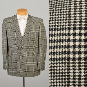 Medium 1960s Black & White Glen Check Plaid Double Breasted Blazer Jacket