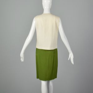 Small 1960s Two Piece Outfit Linen Dress Color Block Ensemble  - Fashionconservatory.com