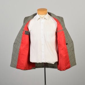 Medium 1960s Black & White Glen Check Plaid Double Breasted Blazer Jacket - Fashionconservatory.com