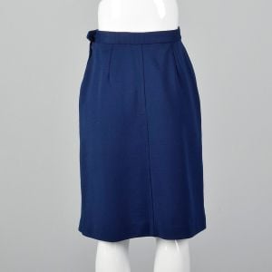 XS 1960s Straight Skirt Knit Navy Side Zip Knee Length Elastic Waist - Fashionconservatory.com