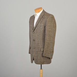 Large 1950s Three Button Brown Tweed Jacket Wool Blazer Plaid - Fashionconservatory.com