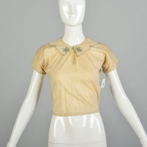S | Lightweight 1910s Cropped Blouse w/Embroidered Collar Francine S.R. & Co (Sears Roebuck) Blouses