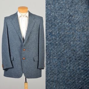 XL 1970s Light Blue Wool Sport Coat Blazer Jacket 