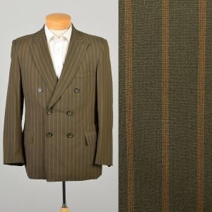 Large 1970s Green Striped Double Breasted Jacket