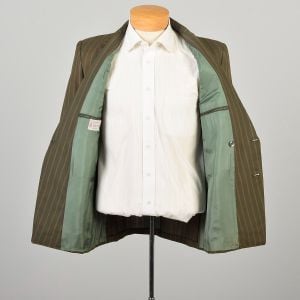 Large 1970s Green Striped Double Breasted Jacket - Fashionconservatory.com