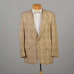 Large 1970s Mens Tan Plaid Summer Blazer