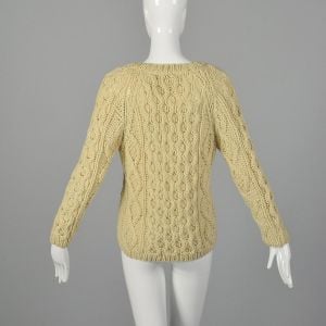 Small 1950s Cream Sweater Wool Cable Knit Fisherman Chunky Loose Weave - Fashionconservatory.com