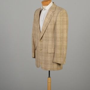 Large 1970s Mens Tan Plaid Summer Blazer - Fashionconservatory.com