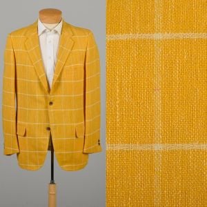 Large 1960s Dandelion Yellow Plaid Lightweight Woven Blazer Jacket