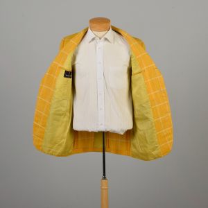 Large 1960s Dandelion Yellow Plaid Lightweight Woven Blazer Jacket - Fashionconservatory.com