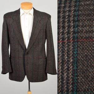 Large 1980s Designer Givenchy Gray and Muted Jewel Tone Plaid Blazer