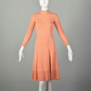 Medium 1970s Knit Dress Peach Spring Sweater Long Sleeve