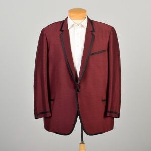 XL 1960s Red and Black Sharkskin Single Button Dinner Jacket 