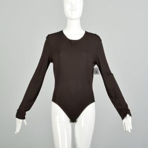 Medium 1990s Dark Brown Long Sleeve Thong Bodysuit