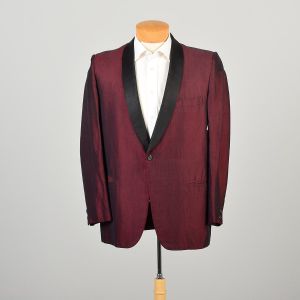 Large 1960s Red and Black Sharkskin Single Button Dinner Jacket 