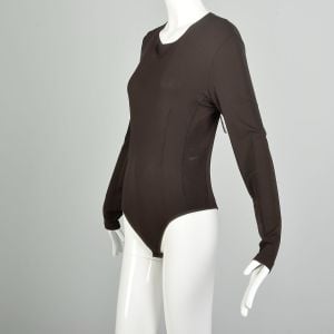 Medium 1990s Dark Brown Long Sleeve Thong Bodysuit - Fashionconservatory.com