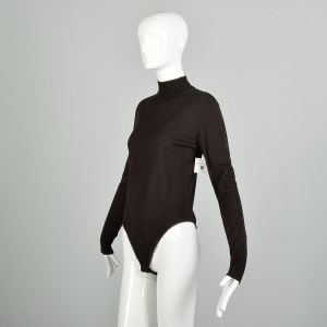 Medium 1990s Brown Wool Grunge Turtleneck Bodysuit with Holes - Fashionconservatory.com