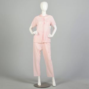 S/M | Pink 1960s Nylon Matching Short Sleeve Pajama Lingerie Set by Win’jamas