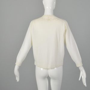 Large 1950s Cardigan Sweater Ivory Pearl Beading Pin Up Bridal Honeymoon - Fashionconservatory.com