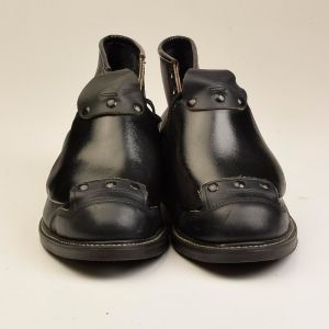 Size 11.5 1980s Deadstock Hy Test Black Leather Boots Steel Toe Ankle Lace Guard 
