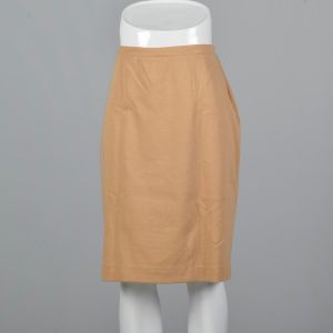 Medium Tan Pencil Skirt 1960s Camel Knit Neutral Stretch Knee-Length Skirt