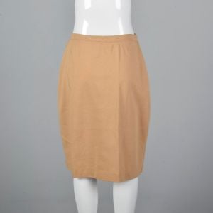 Medium Tan Pencil Skirt 1960s Camel Knit Neutral Stretch Knee-Length Skirt - Fashionconservatory.com