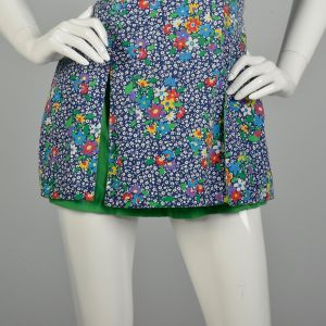 S | 1960s Blue and Green Floral Romper Sportswear Playsuit by Gabar - Fashionconservatory.com