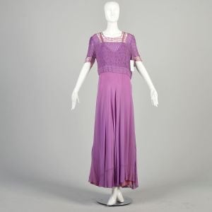 *AS IS* L-XL 1940s Lavender Purple Slip Dress Set Sheer Short Sleeve Shell Slip Matching Set DAMAGED