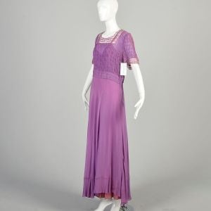 *AS IS* L-XL 1940s Lavender Purple Slip Dress Set Sheer Short Sleeve Shell Slip Matching Set DAMAGED - Fashionconservatory.com