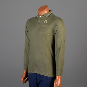 Medium 1950s Olive Polo Shirt Deadstock Knit Long Sleeve - Fashionconservatory.com