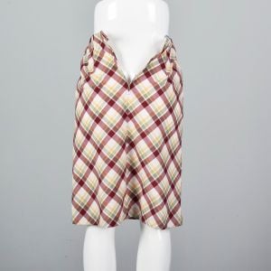 XS White Pencil Skirt 1960s Burgundy Red Green and Yellow Plaid Print Knee-Length Lightweight - Fashionconservatory.com