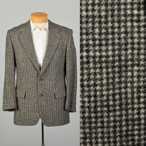 M | Brooks Brothers 1990s Two Button Camel Hair Black & White Houndstooth Blazer Jacket
