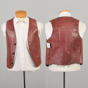 XXS/XS 1980s Red Brown Sleeveless Leather Biker Western Vest 