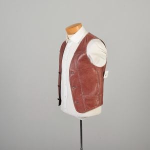 XXS/XS 1980s Red Brown Sleeveless Leather Biker Western Vest  - Fashionconservatory.com