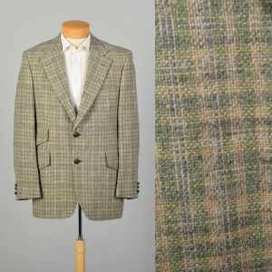 XL | 1970s Austin Reed & Ballantyne of Peebles Green and Blue Plaid Tweed Suit Coat Blazer