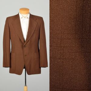 M | Brown 1970s Blazer Sport Jacket with Wide Lapels by Johnny Carson