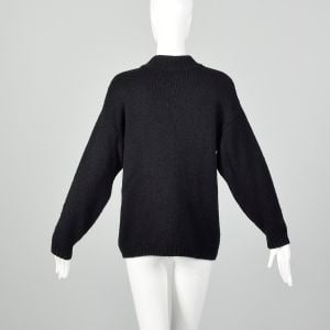 Large 1980s Black Sweater with Bandana Print and Cozy High Neck  - Fashionconservatory.com