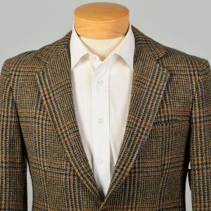 M | 1970s Green, Blue & Brown Glen Plaid Tweed Two Button Sport Jacket Blazer by Carson Pirie Scott - Fashionconservatory.com