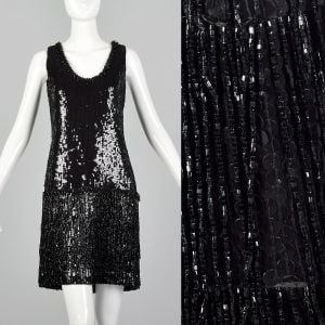 XS 1980s Black Sequin Dress 
