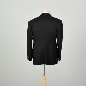 Medium 1930s Black Tuxedo Jacket Contrast Peak Lapel Ventless 4 Button Double Breasted - Fashionconservatory.com