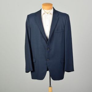 XL 1960s Midnight Blue 3 Button Suit Jacket Welt Pockets Flap Notched Collar 2 Vent Back