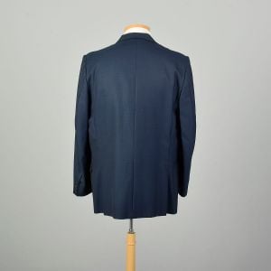 XL 1960s Midnight Blue 3 Button Suit Jacket Welt Pockets Flap Notched Collar 2 Vent Back - Fashionconservatory.com