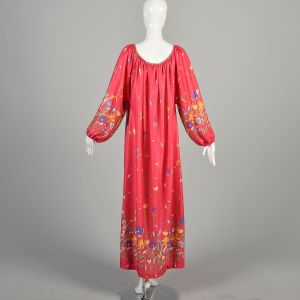 OSFM 1980s Magenta Pink Floral MuuMuu Dress Pullover Loungewear Long Sleeve Loose Casual Maxi - Fashionconservatory.com