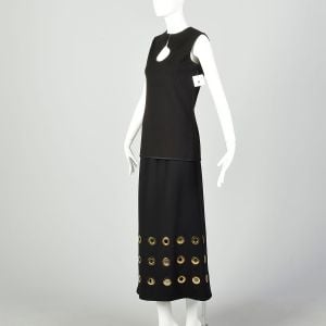 XS 1970s Pierre Cardin 2pc Skirt Set Space Age Knit Grommet Details - Fashionconservatory.com