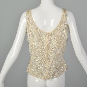 Large 1960s Beaded Sweater Sleeveless Top Ivory Knit - Fashionconservatory.com