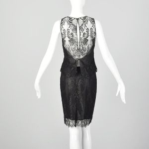 XS Pamela Dennis Black Lace Dress Set Matching Mini Skirt Sweetheart Top Outfit - Fashionconservatory.com
