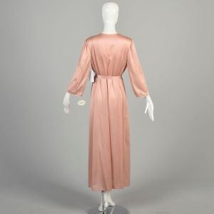M-L 1970s Tan Wrap Robe Waist Tie Silky Nylon Lightweight Lingerie Housecoat Deadstock NWT - Fashionconservatory.com